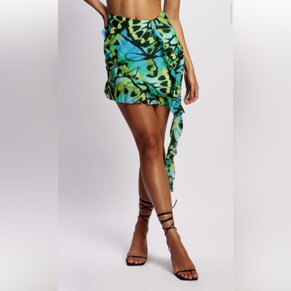 Meshki Blue Green Print Mini Skirt
